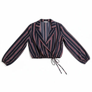 Cropped Button Up Striped Shirt Women's Size Small Tie Front Long Sleeve